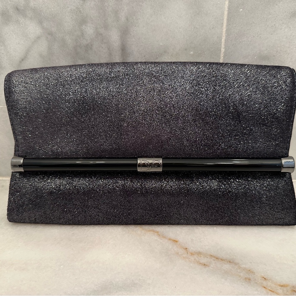 Elegant Black Clutch with Metal Accent